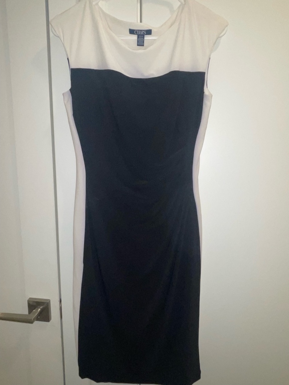 Chaps Ruched Black and White Sheath Dress S
